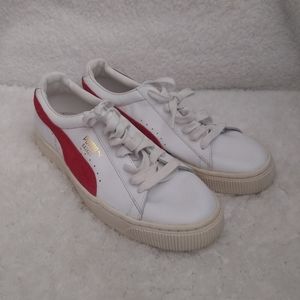 Puma Basket White and Red Leather Lace up Sneakers Size 11